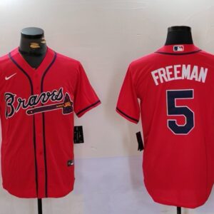 MLB Braves 5 Freddie Freeman Red Nike Cool Base Men Jersey