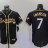 MLB Braves 7 Dansby Swanson Black Gold Nike Cool Base Men Jersey