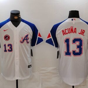 MLB Braves 13 Ronald Acuna White City Connect Nike Cool Base Men Jersey