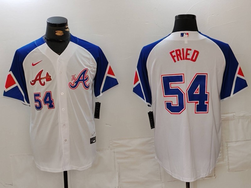 MLB Braves 54 Max Fried White City Connect Cool Base Men Jersey