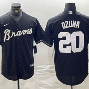MLB Braves 20 Ozuna Black Nike Cool Base Men Jersey