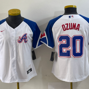 MLB Braves 20 Ozuna White City Connect Nike Cool Base Women Jersey