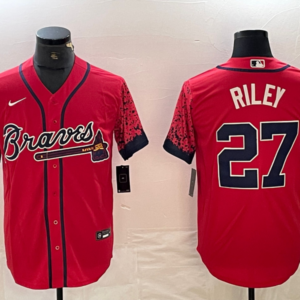 MLB Braves 27 Riley Red Drift Nike Cool Base Men Jersey