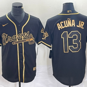 MLB Braves 13 Ronald Acuna Jr Black Gold Nike Cool Base Men Jersey