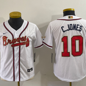 MLB Braves 10 Chipper Jones White Gold Nike Cool Base Youth Jersey