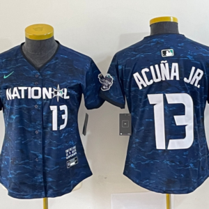 MLB Braves 13 Ronald Acuna Royal 2023 All-Star Nike Cool Base Women Jersey(Run Small)