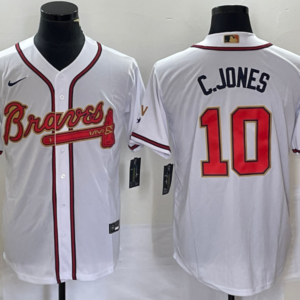 MLB Braves 10 Chipper Jones White Gold Nike Cool Base Men Jersey