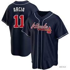 MLB Braves 11  Orlando Arcia Blue  Nike Cool Base Men Jersey