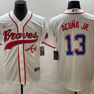 MLB Braves 13 Ronald Acuna Jr Cream Baseball Nike Cool Base Men Jersey