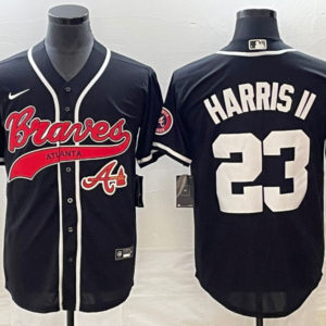 MLB Braves 23 Harris II Black Baseball Nike Cool Base Men Jersey