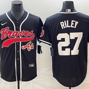 MLB Braves 27 Riley Black Baseball Nike Cool Base Men Jersey