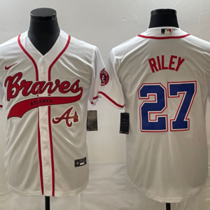 MLB Braves 27 Riley Cream Baseball Nike Cool Base Men Jersey