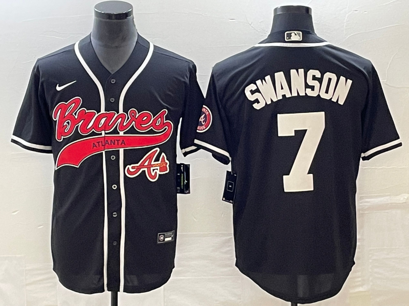 MLB Braves 7 Dansby Swanson Black Baseball Nike Cool Base Men Jersey