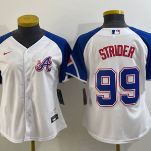 MLB Braves 99 Spencer Strider White 2023 City Connect Nike Cool Base Women Jersey