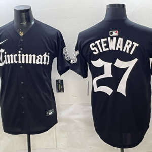 Cincinnati Reds 27 Stewart Black Gothic Cool Base Men Jersey