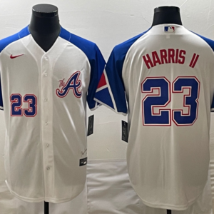 MLB Braves 23 Harris II White 2023 City Connect Nike Cool Base Men Jersey