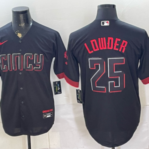 Cincinnati Reds 25 Lowder Black City Men Jersey