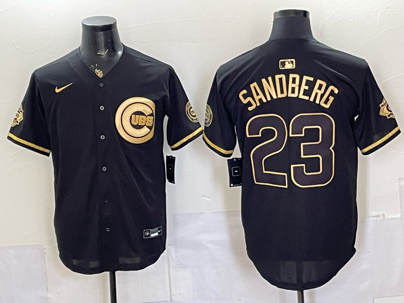 Chicago Cubs 23 Sandberg Black Gold Cool Base Men Jersey