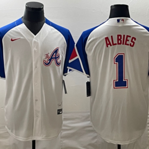 MLB Braves 1 Ozzie Albies White 2023 City Connect Nike Cool Base Men Jersey