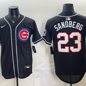 Chicago Cubs 23 Ryne Sandberg 2026 Black Out Cool Base Men Jersey with150th Patch