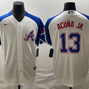 MLB Braves 13 Ronald Acuna Jr. White 2023 City Connect Nike Cool Base Men Jersey