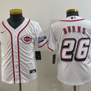 MLB Reds 26 Burns White 2025 Speedway Classic Nike Cool Base Youth Jersey
