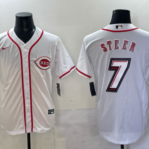 MLB Reds 7 Steer White 2025 Speedway Classic Nike Cool Base Men Jersey