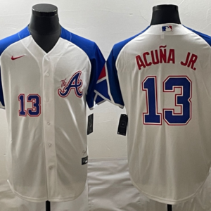 MLB Braves 13 Ronald Acuna Jr. White 2023 City Connect Nike Flexbase Men Jersey