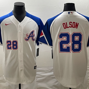 MLB Braves 28 Matt Olson White 2023 City Connect Nike Flexbase Men Jersey