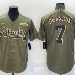 MLB Braves 7 Dansby Swanson Camo Nike Coole Base Men Jersey
