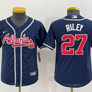 MLB Braves 27 Riley Navy Nike Cool Base Youth Jersey