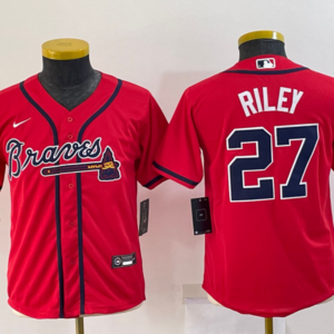 MLB Braves 27 Riley Red Nike Cool Base Youth Jersey