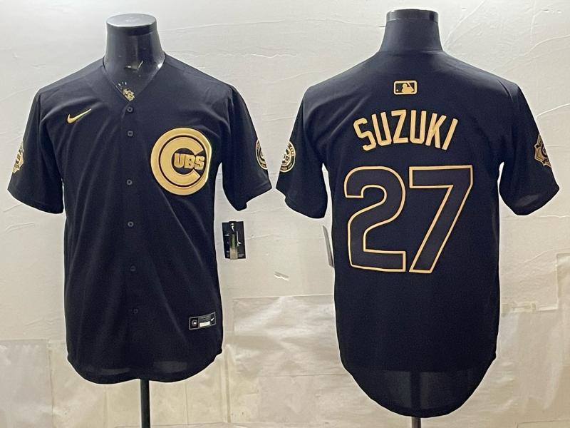 Chicago Cubs 27 Suzuki Black Gold Cool Base Men Jersey