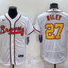 MLB Braves 27 Riley White Gold Nike Cool Base Men Jersey