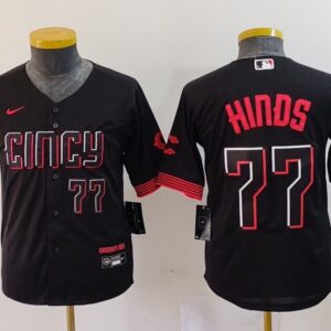 MLB Reds 77 Hinds Black City Nike Cool Base Youth Jersey