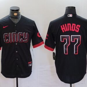MLB Reds 77 Hinds Black City Nike Cool Base Men Jersey