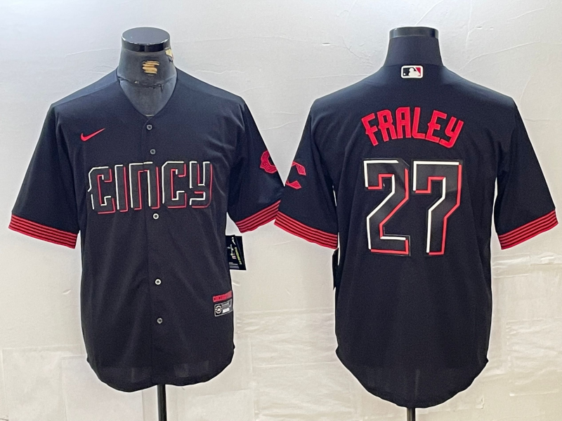 MLB Reds 27 Jake Fraley Black City Nike Cool Base Men Jersey