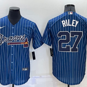 MLB Braves 27 Riley Navy Nike Cool Base Men Jersey