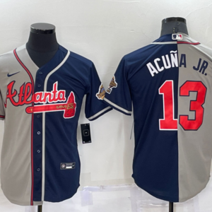 MLB Braves 13 Ronald Acuna jr. Grey Blue Split Nike Cool Base Men Jersey