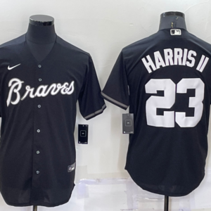 MLB Braves 23 Harris II Black Nike Cool Base Men Jersey