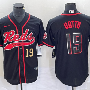 MLB Reds 19 Joey Votto Black Gold Baseball Nike Cool Base Men Jersey