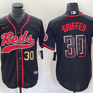 MLB Reds 30 Ken Griffey Black Gold Baseball Nike Cool Base Men Jersey