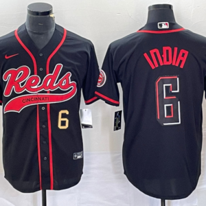 MLB Reds 6 Jonathan India Black Gold Baseball Nike Cool Base Men Jersey