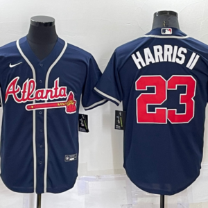 MLB Braves 23 Harris II Navy Nike Cool Base Men Jersey