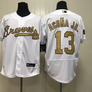 MLB Braves 13 Ronald Acuna jr. White 2022 All-Star Flexbase Men Jersey