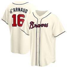 MLB Braves 16 D'arnaud Cream Nike Cool Base Men Jersey