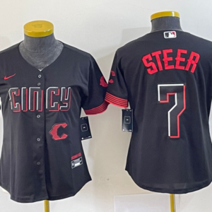 MLB Reds 7 Steer Black 2023 City Connect Nike Cool Base Women Jersey