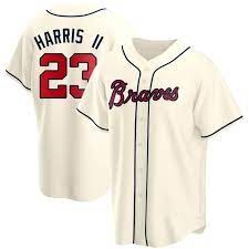 MLB Braves 23 Harris II Cream Cool Base Men Jersey