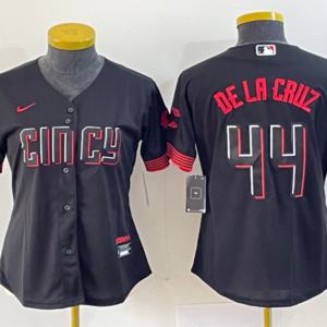 MLB Reds 44 De La Cruz Black 2023 City Connect Nike Cool Base Women Jersey