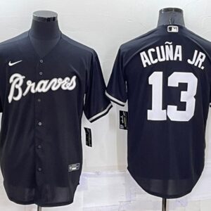 MLB Braves 13 Ronald Acu?a Jr. Black Nike Cool Base Men Jersey